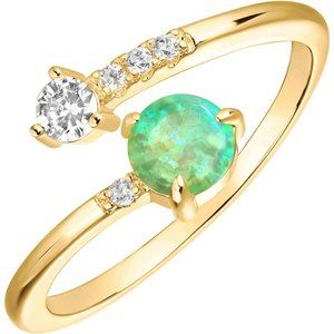 14K Gold Plated Adjustable Created Opal Rings | Stacking Ring
